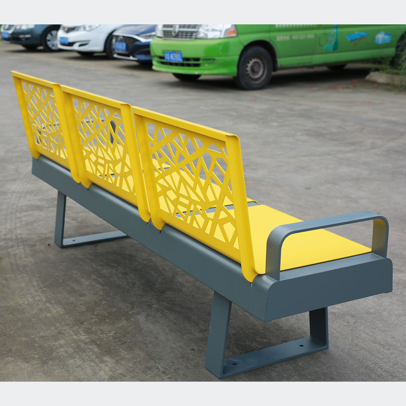 Geometric Steel Public Seating Bench - Durable Outdoor Chair - yalau