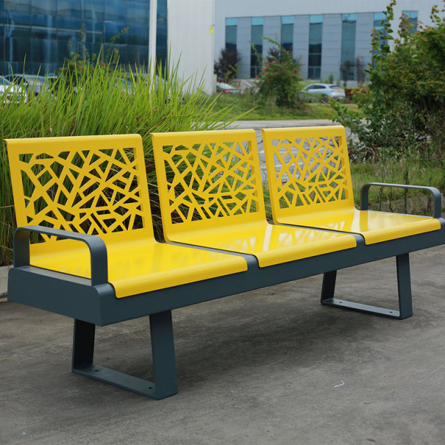 Geometric Steel Public Seating Bench - Durable Outdoor Chair - yalau