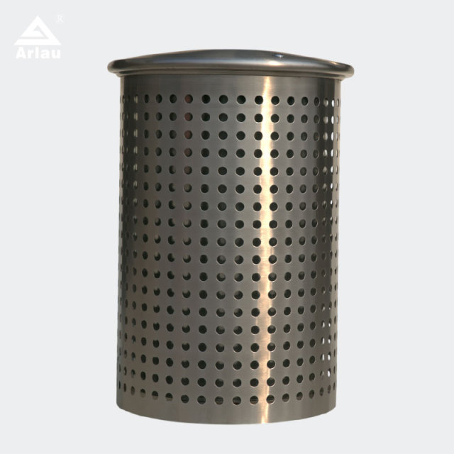 Perforated Stainless Steel Trash Can - Round Outdoor Design by Arlau