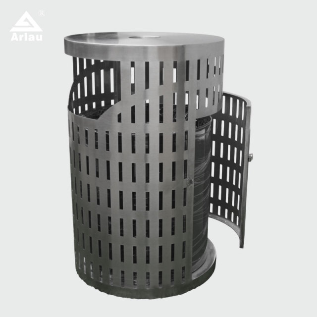 Stainless Steel Trash Can - Laser-Cut Patterned Outdoor Trash Can
