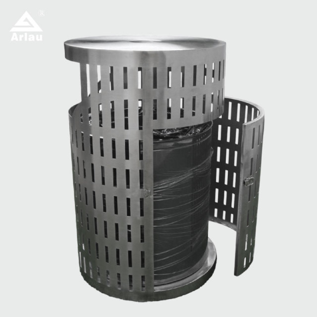Stainless Steel Trash Can - Laser-Cut Patterned Outdoor Trash Can