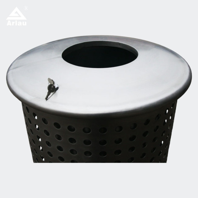 Perforated Stainless Steel Trash Can - Round Outdoor Design by Arlau