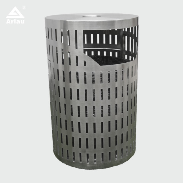 Stainless Steel Trash Can - Laser-Cut Patterned Outdoor Trash Can