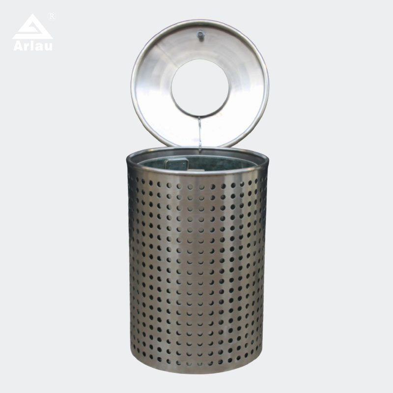 Perforated Stainless Steel Trash Can - Round Outdoor Design by Arlau