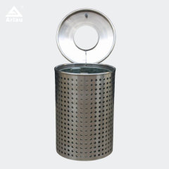 Perforated Stainless Steel Trash Can - Round Outdoor Design by Arlau