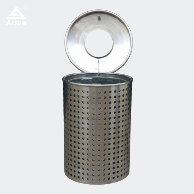 Perforated Stainless Steel Trash Can - Round Outdoor Design by Arlau