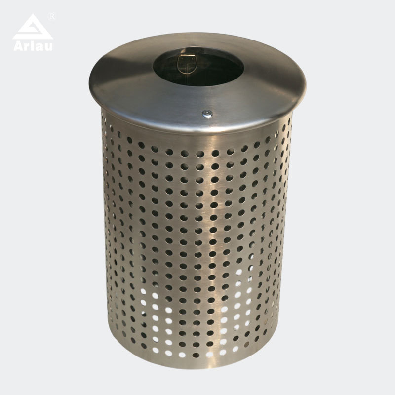 Perforated Stainless Steel Trash Can - Round Outdoor Design by Arlau