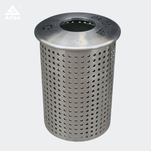 Perforated Stainless Steel Trash Can - Round Outdoor Design by Arlau