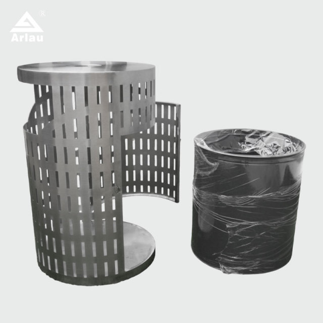 Stainless Steel Trash Can - Laser-Cut Patterned Outdoor Trash Can