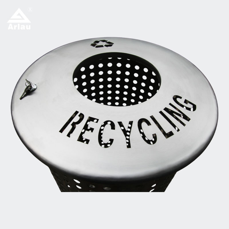 Perforated Stainless Steel Trash Can - Round Outdoor Design by Arlau