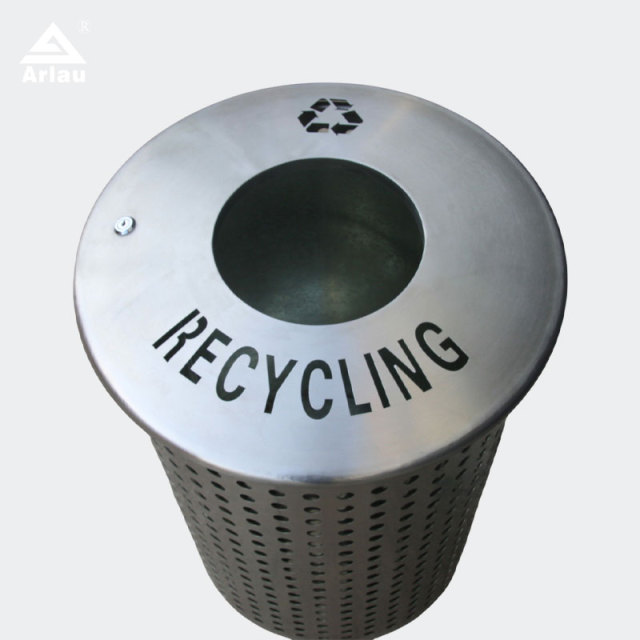 Perforated Stainless Steel Trash Can - Round Outdoor Design by Arlau
