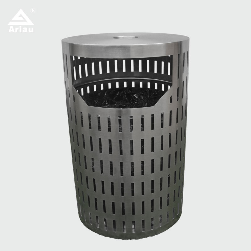 Stainless Steel Trash Can - Laser-Cut Patterned Outdoor Trash Can