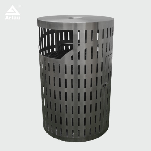Stainless Steel Trash Can - Laser-Cut Patterned Outdoor Trash Can