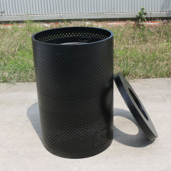 Perforated Outdoor Trash Can - 36-Gallon Vented Design by