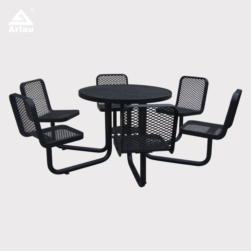 46 Inch Round Picnic Table - 6 Seat Metal Mesh Outdoor Table