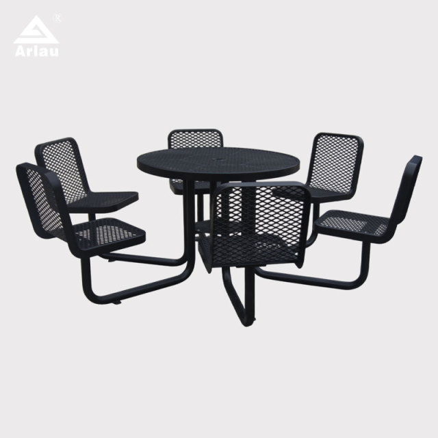 46 Inch Round Picnic Table - 6 Seat Metal Mesh Outdoor Table