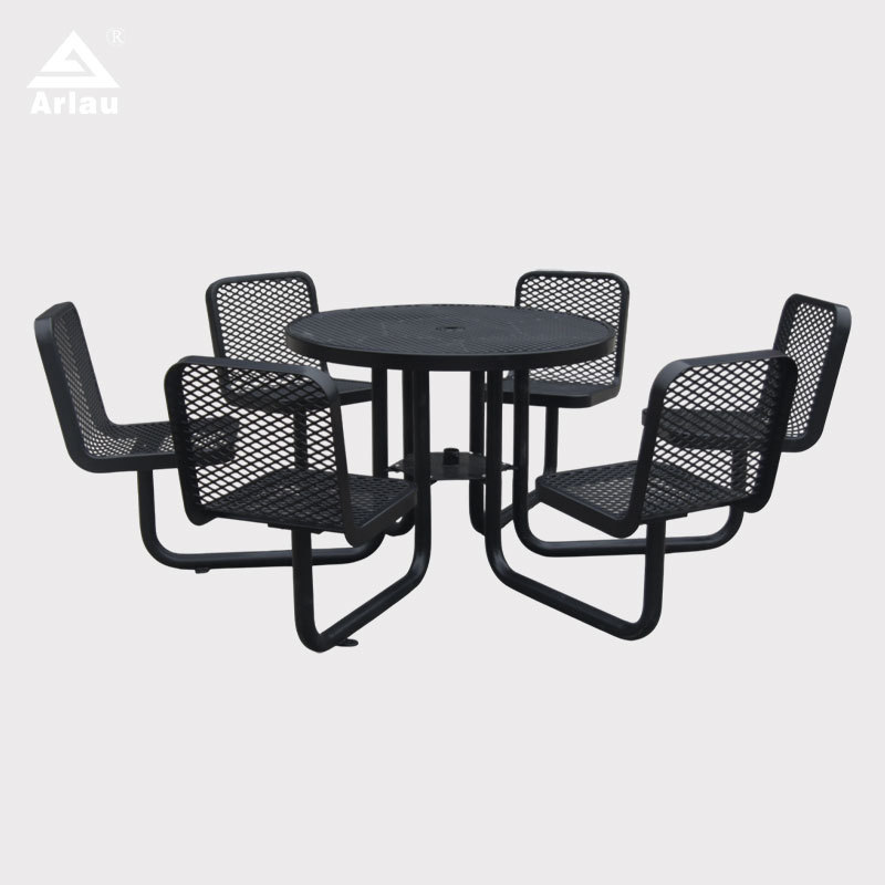 46 Inch Round Picnic Table - 6 Seat Metal Mesh Outdoor Table
