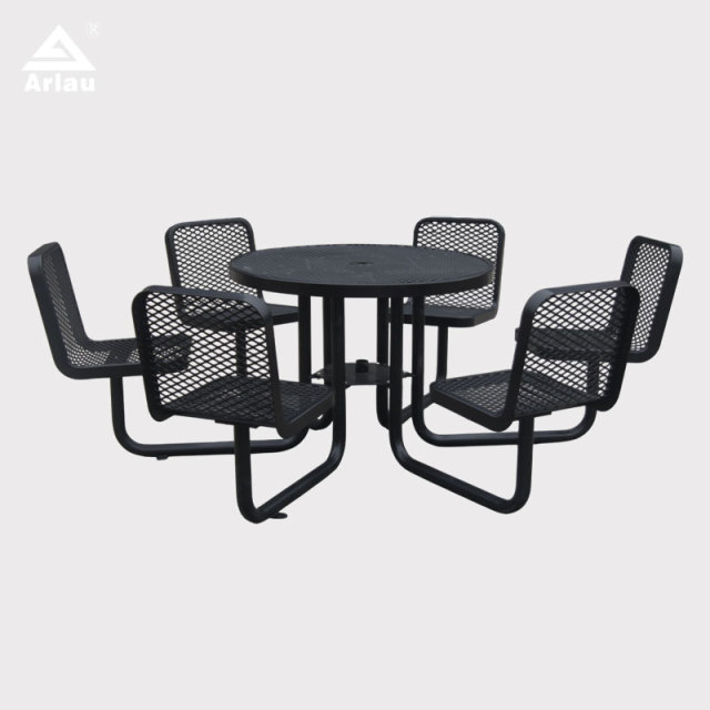 46 Inch Round Picnic Table - 6 Seat Metal Mesh Outdoor Table