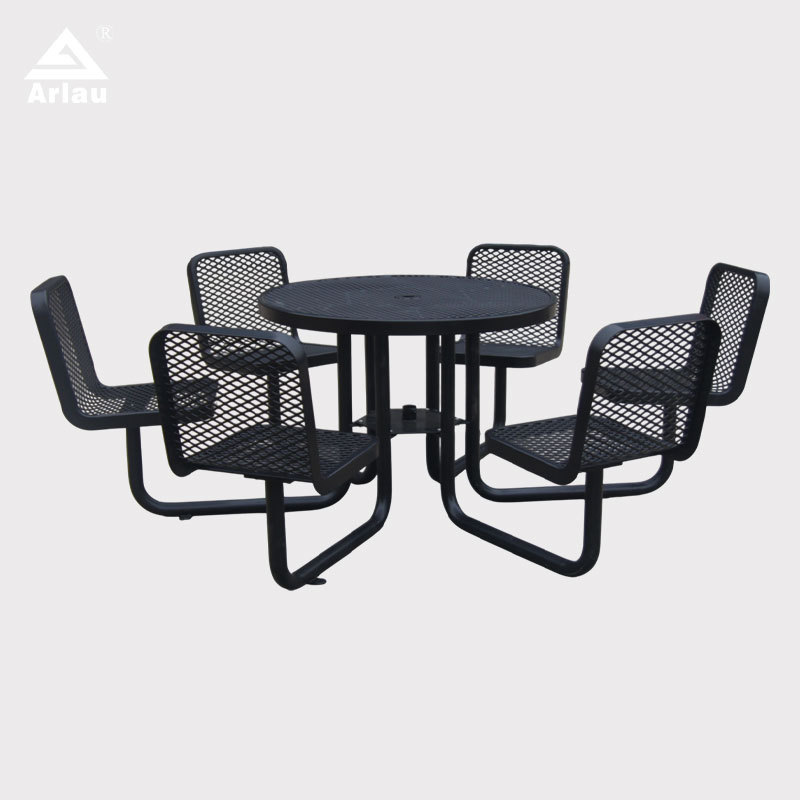 46 Inch Round Picnic Table - 6 Seat Metal Mesh Outdoor Table