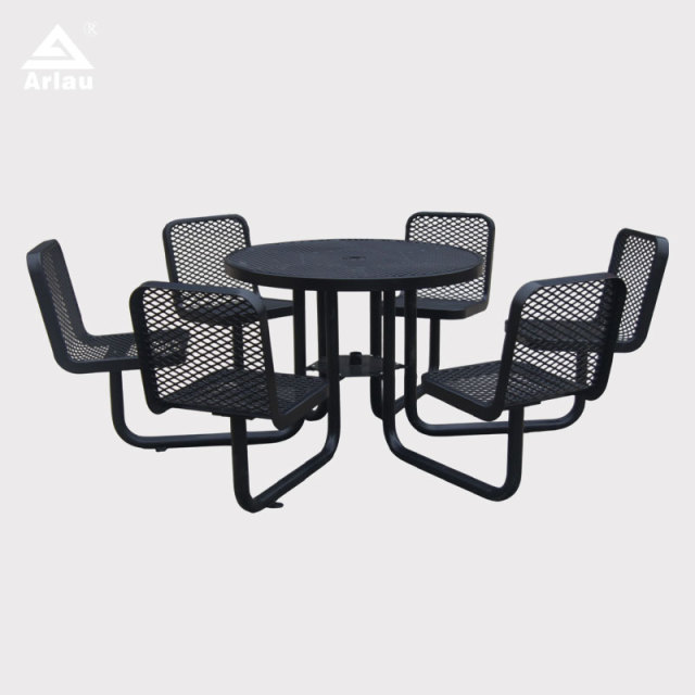 46 Inch Round Picnic Table - 6 Seat Metal Mesh Outdoor Table