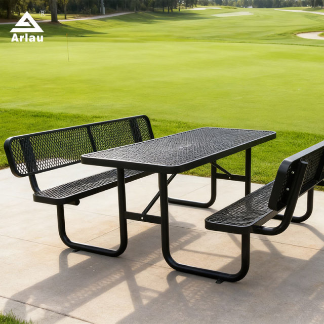 Rectangular Picnic Table with Backrest Metal Mesh 6ft Arlau
