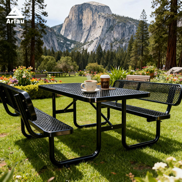 Rectangular Picnic Table with Backrest Metal Mesh 6ft Arlau