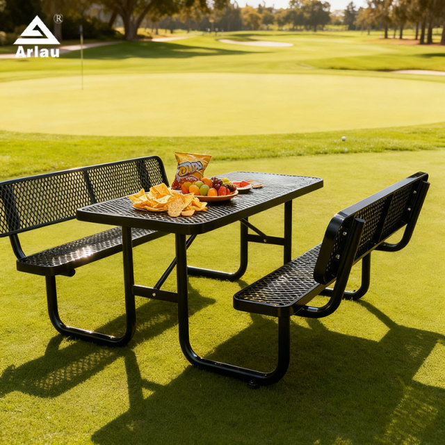 Rectangular Picnic Table with Backrest Metal Mesh 6ft Arlau