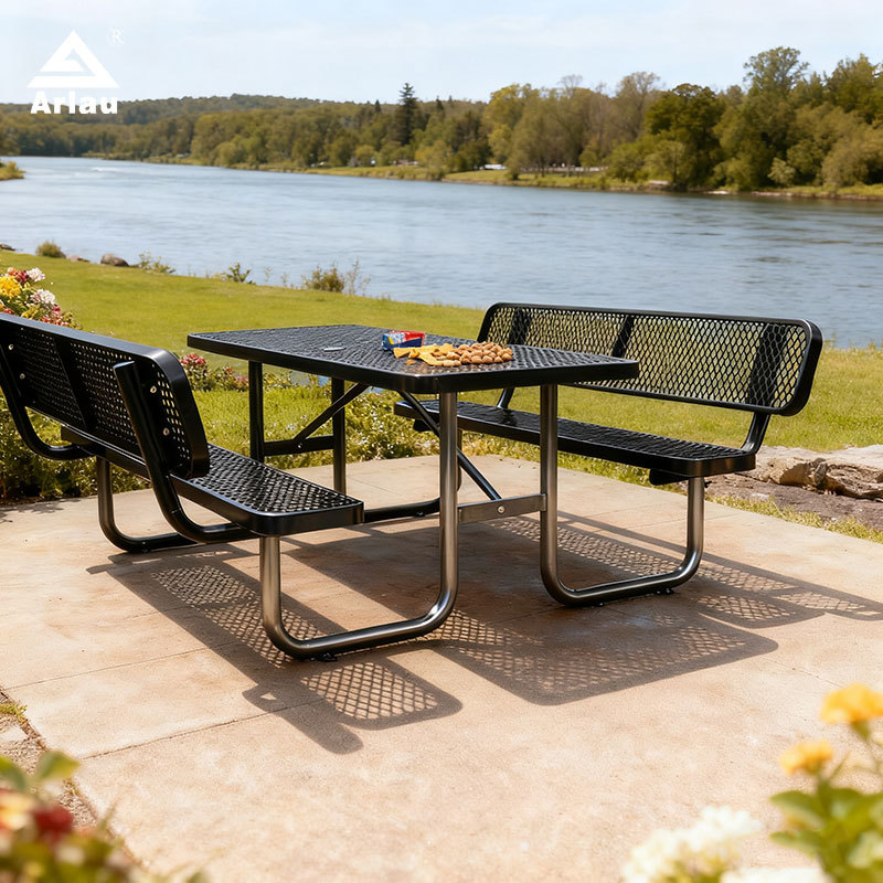 Rectangular Picnic Table with Backrest Metal Mesh 6ft Arlau
