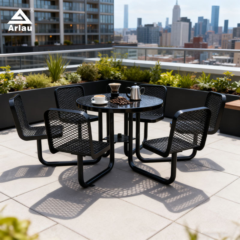 46 Inch Round Picnic Table - 6 Seat Metal Mesh Outdoor Table