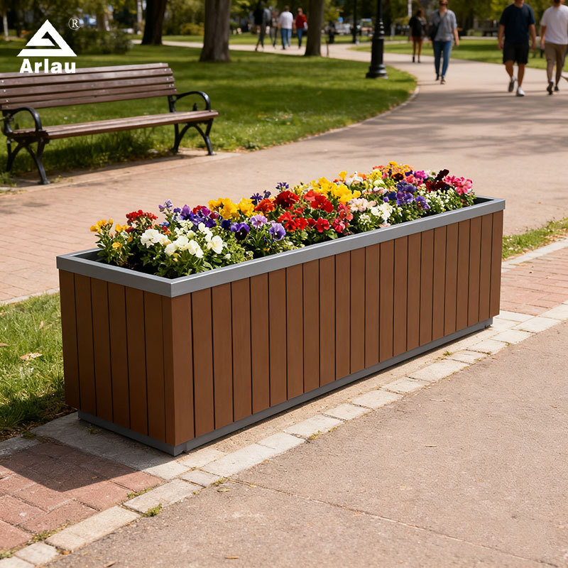 Elastic Rectangular Wooden Planter with Steel Liner 150L