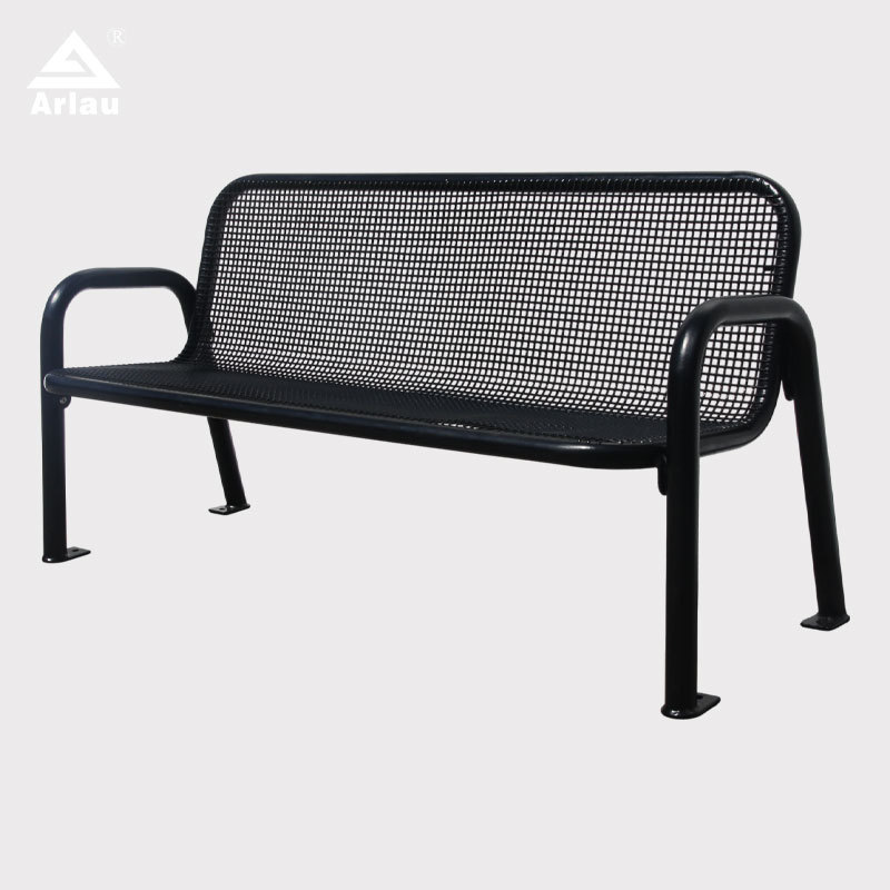 Outdoor Metal Park Bench with Backrest - Thermoplastic Steel - Arlau