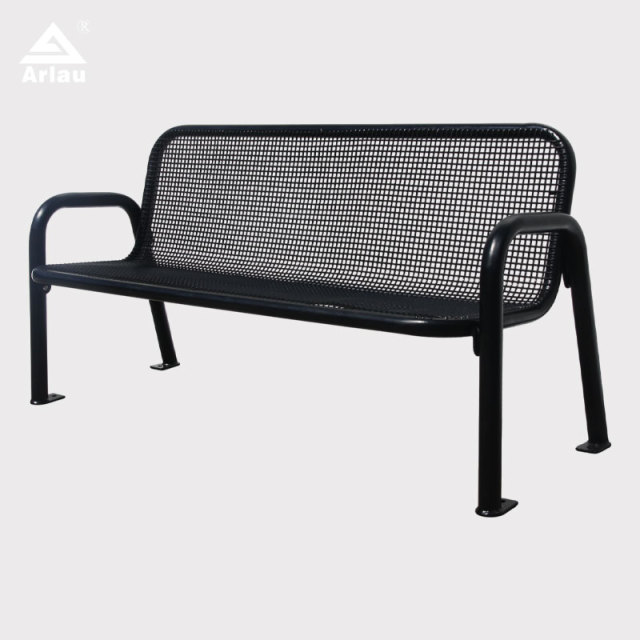 Outdoor Metal Park Bench with Backrest - Thermoplastic Steel - Arlau