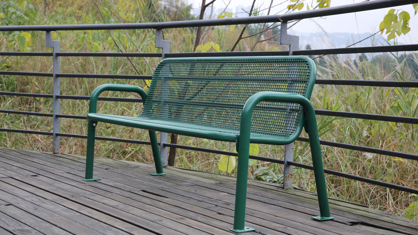 Outdoor Metal Park Bench with Backrest - Thermoplastic Steel - Arlau