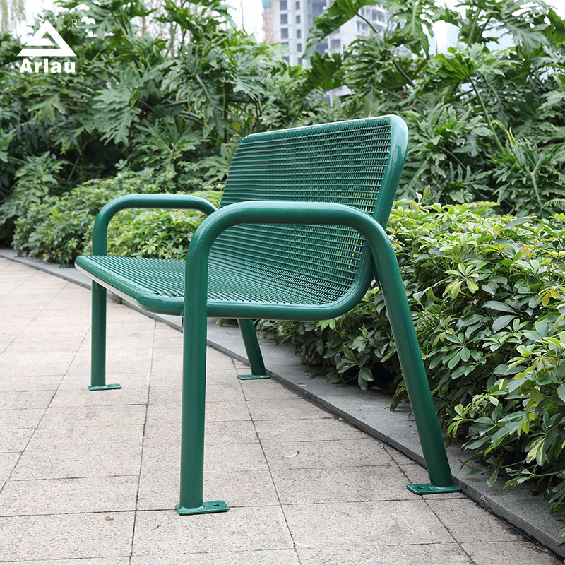 Outdoor Metal Park Bench with Backrest - Thermoplastic Steel - Arlau