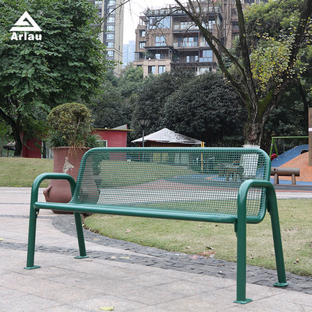 Outdoor Metal Park Bench with Backrest - Thermoplastic Steel - Arlau