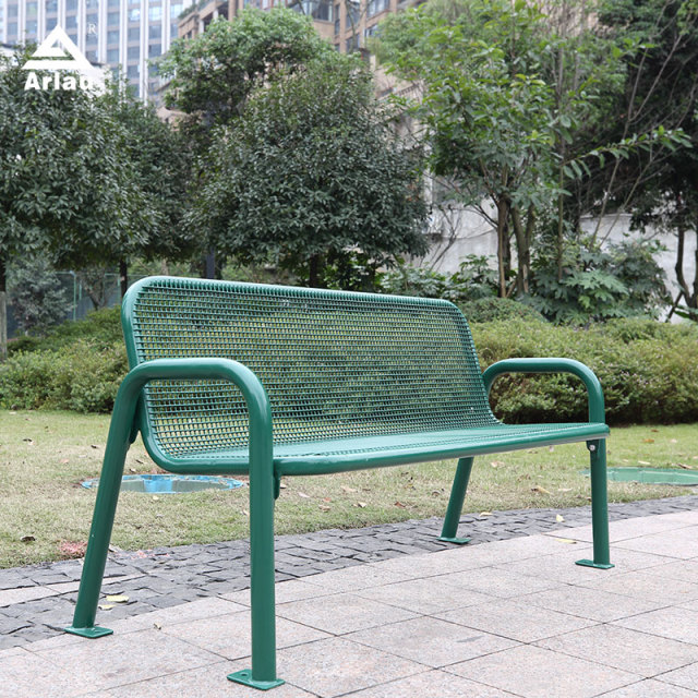 Outdoor Metal Park Bench with Backrest - Thermoplastic Steel - Arlau