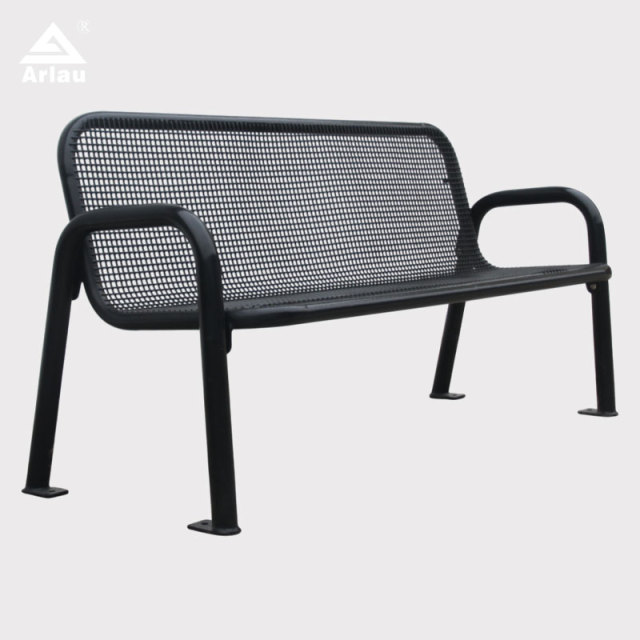 Outdoor Metal Park Bench with Backrest - Thermoplastic Steel - Arlau