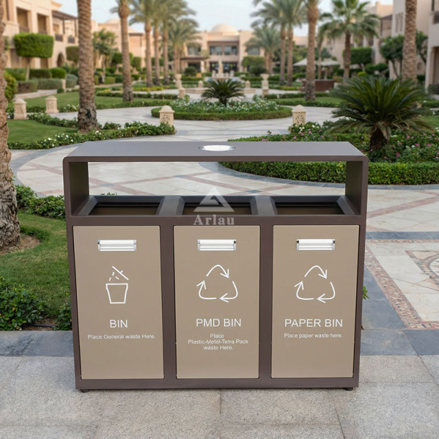 Durable 3-Category Hotel Trash Can - Custom Outdoor Recycling Bin