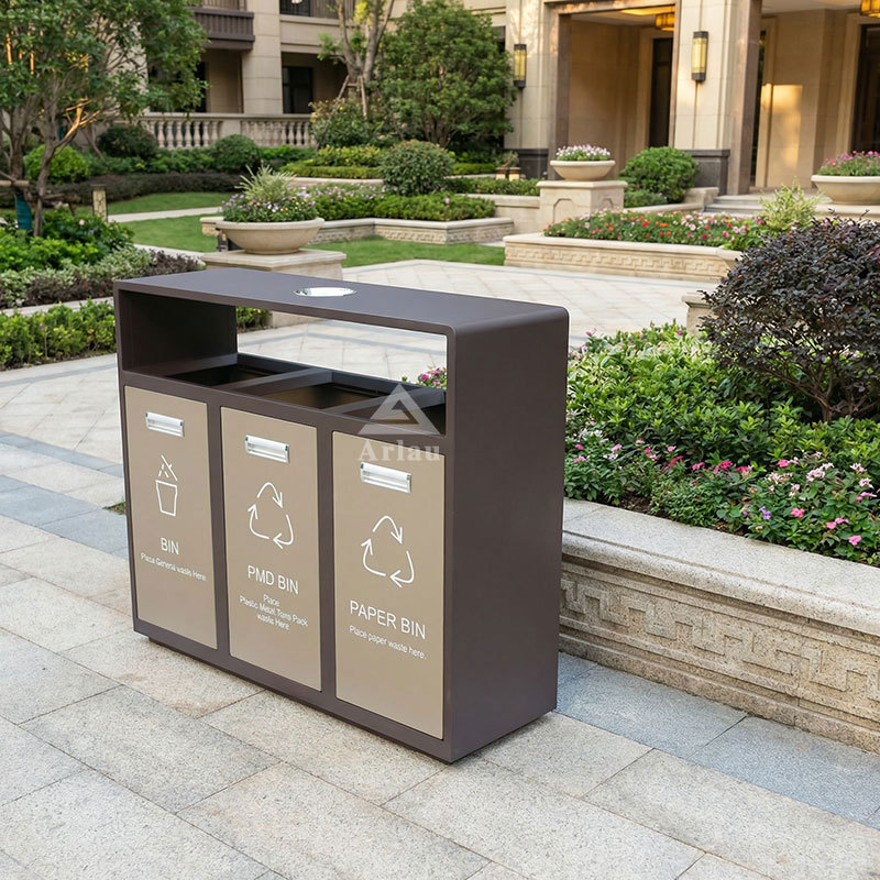 Durable 3-Category Hotel Trash Can - Custom Outdoor Recycling Bin