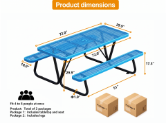 Rectangular Expanded Metal Picnic Table with Attached Benches