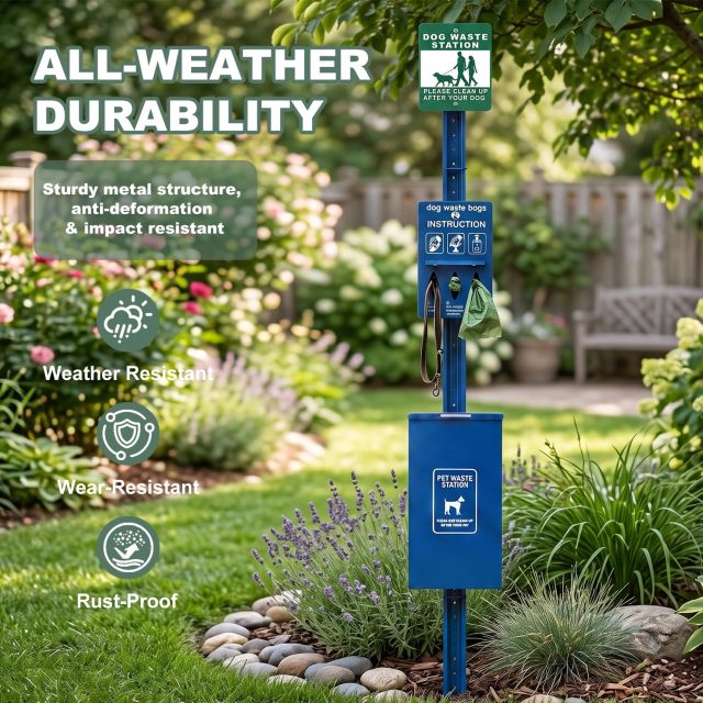 Dog Waste Station with Bag Dispenser and 11-Gallon Aluminum Bin