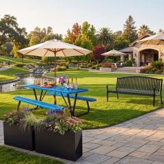 Rectangular Expanded Metal Picnic Table with Attached Benches