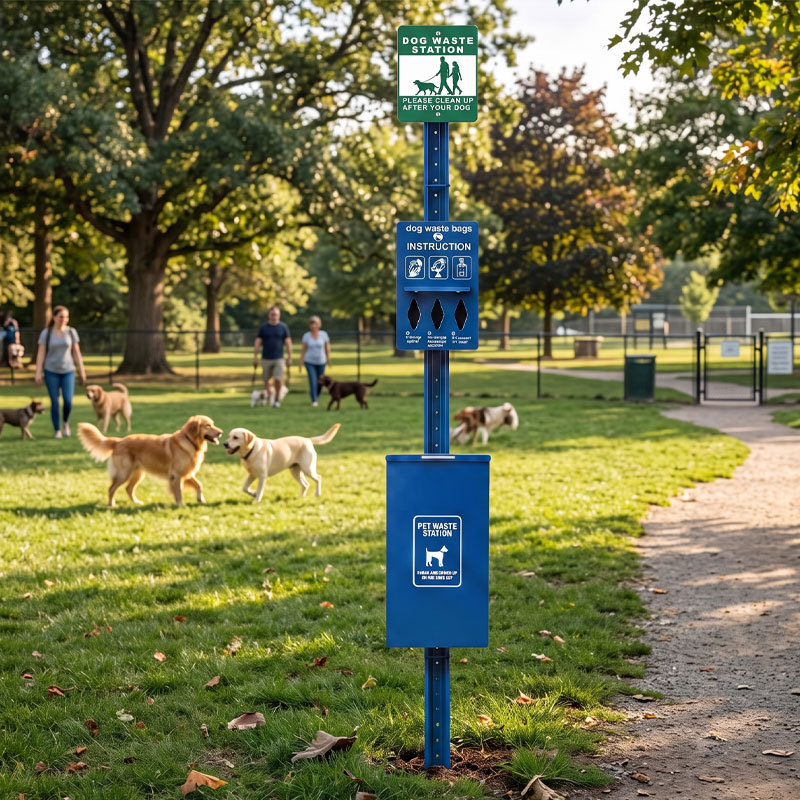 Dog Waste Station with Bag Dispenser and 11-Gallon Aluminum Bin