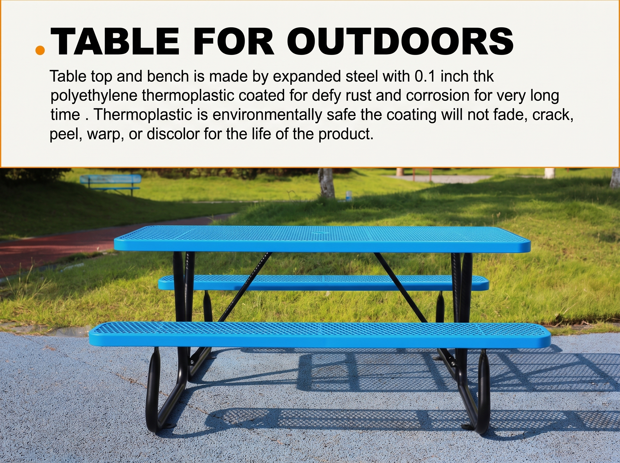 Rectangular Expanded Metal Picnic Table with Attached Benches