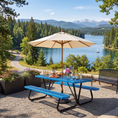 Rectangular Expanded Metal Picnic Table with Attached Benches