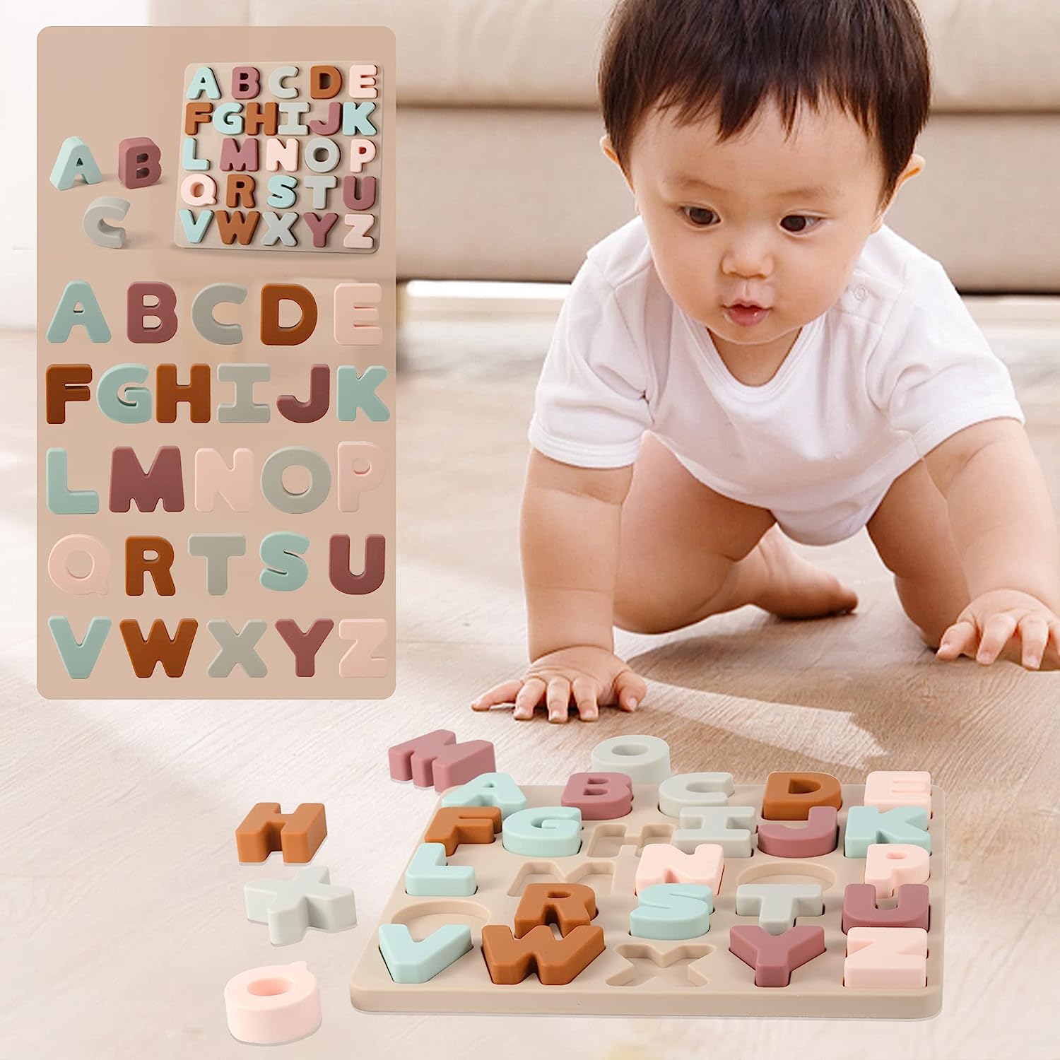 Silicone Alphabet Puzzle Montessori ABC Letter Toy Board for Kids