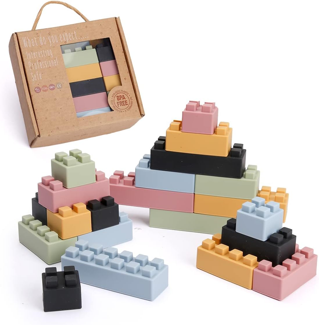 S Building Blocks Children's Building Blocks 20pcs Safe and Chewable Soft Silicone ...