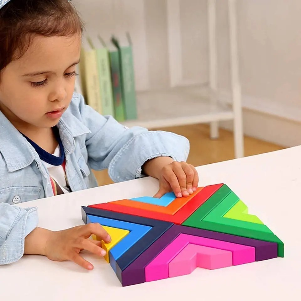 Triangle Stacking Blocks 13-Pcs Colorful Stacker Triangle Square Building Block Set