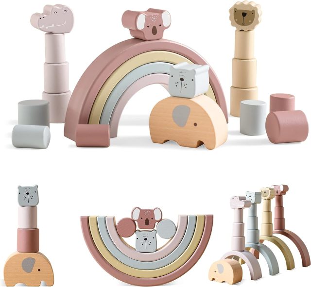 Silicone rainbow and elephant animal stacking toys