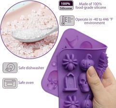 Halloween Molds Silicone for Chocolate 2 Pack, 3D Halloween Chocolate Candy Gummy Mold Skull Pumpkin Bat Ghost Witch Hat Spider tombstone Shapes Mold